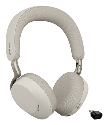 Jabra Evolve3 75 UC - Micro-casque - sur-oreille - Bluetooth - sans fil - Suppresseur de bruit actif - USB-C via un adaptateur Bluetooth - gris chaleureux - certifié UC, certifié Zoom, Certifié Google Meet 