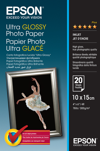 Epson Ultra Glossy Photo Paper - papier photo - brillant - 20 feuille(s) - 100 x 150 mm - disponible 15 jours