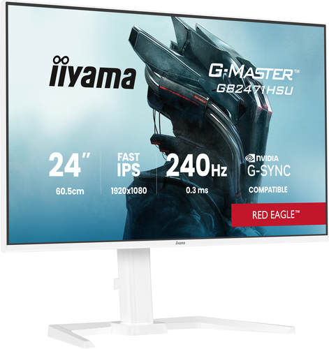 iiyama G-MASTER Red Eagle GB2471HSU-W1 - Écran LED - jeux - 24" (23.8" visualisable) - 1920 x 1080 Full HD (1080p) @ 240 Hz - Fast IPS - 350 cd/m² - 1000:1 - HDR10 - 0.3 ms - 2xHDMI, DisplayPort - haut-parleurs - mat, blanc 