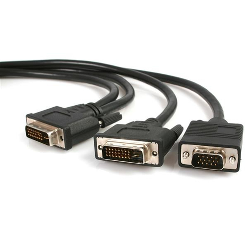 StarTech.com Câble répartiteur en Y DVI-I (M) vers DVI-D (M) et VGA (M) de 1,8m - Splitter vidéo DVI vers DVI / HD15 - Noir - Répartiteur DVI - DVI-I (M) pour HD-15 (VGA), DVI-D (M) - 1.8 m - vis moletées - noir 