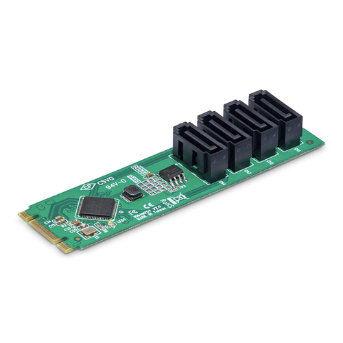 StarTech.com 4-Port M.2 to SATA Adapter Card, M.2 PCIe 3.0 to SATA HDD/SSD Expansion Card, ASM1064 Chipset, M.2 NVMe to 4x HDD/SSD for Windows/macOS/Linux - Adaptateur d'interface - SATA - M.2 Card - vert 