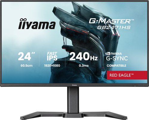 iiyama G-MASTER Red Eagle GB2471HS-B1 - Écran LED - jeux - 24" - 1920 x 1080 Full HD (1080p) @ 240 Hz - Fast IPS - 350 cd/m² - 1000:1 - 0.3 ms - HDMI, DisplayPort - haut-parleurs - noir, mat 