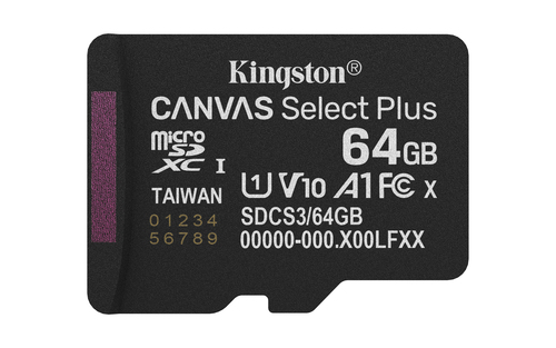 Kingston Canvas Select Plus - Carte mémoire flash - 64 Go - A1 / Video Class V10 / UHS-I U1 / Class10 - microSDXC UHS-I 