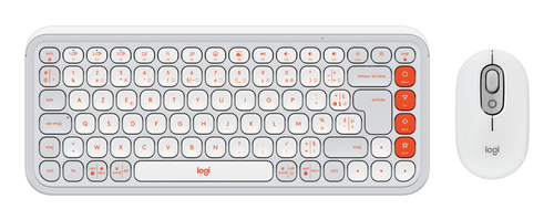 Logitech POP Icon Combo - Ensemble clavier et souris - sans fil - Bluetooth LE - AZERTY - Français - blanc cassé, orange