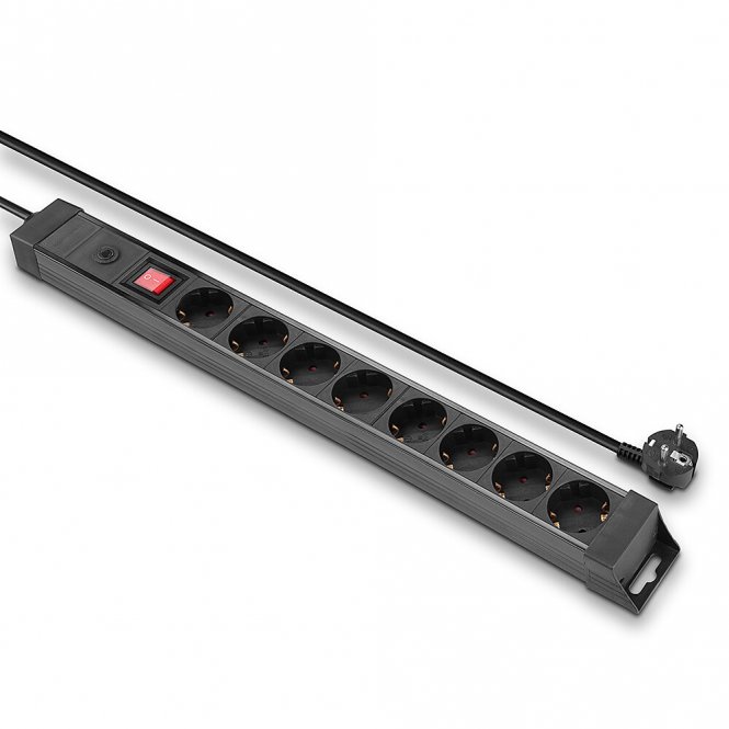 Lindy Multiprise 8 prises Schuko avec interrupteur, noir 