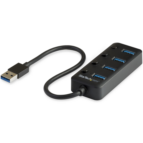 StarTech.com Hub USB 3.0 à 4 ports avec interrupteurs marche/arrêt pour chaque port USB - Multiprise USB 3.0 vers 4x USB-A (HB30A4AIB) - Concentrateur (hub) - 4 x USB 3.1 Gen 1 - de bureau - pour P/N: HB30C4AIB 
