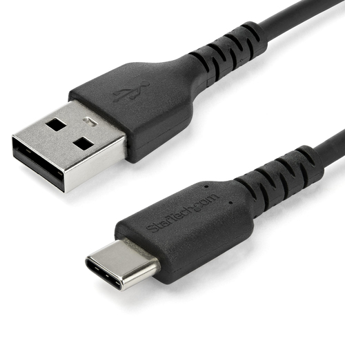 StarTech Câble de Chargement 1m USB A vers USB C - Cordon USB 2.0 vers USB-C à Charge/Synchronisation Rapides - Gaine TPE en Fibre Aramide M/M 3A Noir - Samsung S10/iPad Pro/Pixel (RUSB2AC1MB) - Câble USB - USB (M) droit pour USB-C (M) droit - Thunderbolt 
