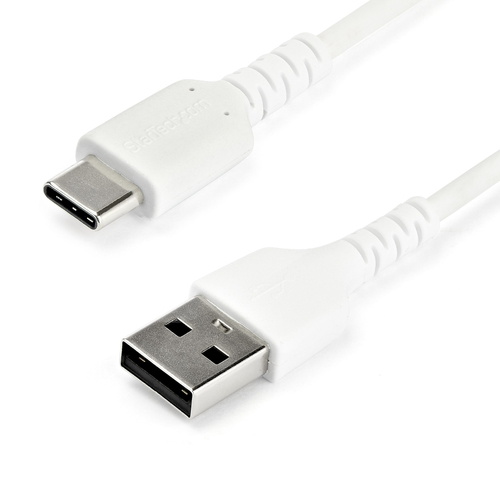 StarTech Câble de Chargement 2m USB A vers USB C - Cordon USB 2.0 vers USB-C à Charge/Synchronisation Rapides - Gaine TPE en Fibre Aramide M/M 3A Blanc - Samsung S10/iPad Pro/Pixel (RUSB2AC2MW) - Câble USB - USB (M) droit pour USB-C (M) droit - Thunderbol