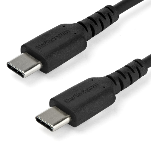 StarTech Câble de Chargement USB-C 1m - Cordon de Chargement USB 2.0 Type C vers USB-C pour PC Portable - Gaine TPE Fibre Aramide M/M 60W Noir - Samsung S10 S20 iPad Pro MS Surface (RUSB2AC1MB) - Câble USB - USB-C (M) droit pour USB-C (M) droit - Thunderb