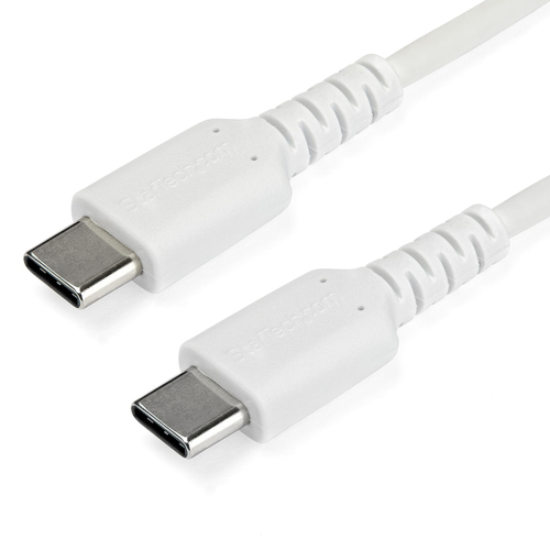 StarTech Câble de Chargement USB-C 2m - Cordon de Chargement USB 2.0 Type C vers USB-C pour PC Portable - Gaine TPE Fibre Aramide M/M 60W Blanc - Samsung S10 S20 iPad Pro MS Surface (RUSB2CC2MW) - Câble USB - USB-C (M) droit pour USB-C (M) droit - Thunder