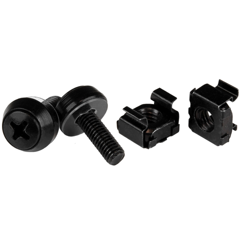 StarTech.com Pack de 50 Écrous et Vis 10-32 pour Cage de Rack de Serveur avec Rondelles - Kit de Matériel de Montage en Rack - Écrous et Boulons Captifs pour Trous Carrés - Noir - TAA - Kit de vis pour rack - noir - GSA gouvernemental, gouvernement fédéra 