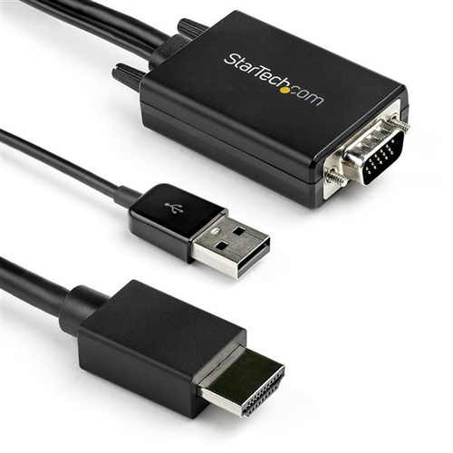 Startech Câble adaptateur VGA vers HDMI - 2 m - 1080p - Audio USB - Câble adaptateur - USB, HD-15 (VGA) mâle pour HDMI mâle - 2 m - noir - actif, support 1080p, alimentation USB + audio 