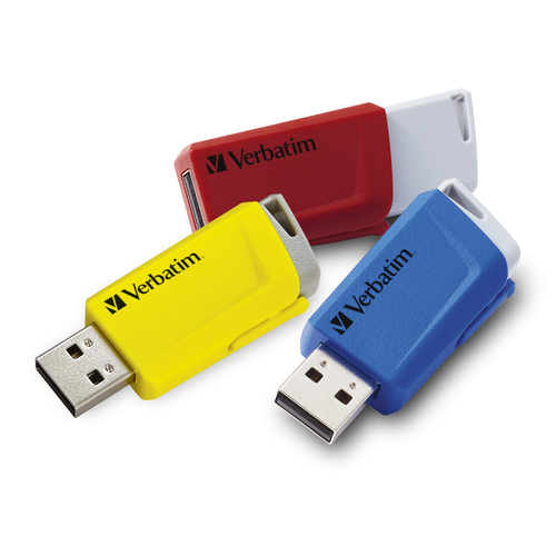 Verbatim Store 'n' Click - Clé USB - 16 Go - USB 3.2 Gen 1 - bleu, jaune, rouge (pack de 3) 