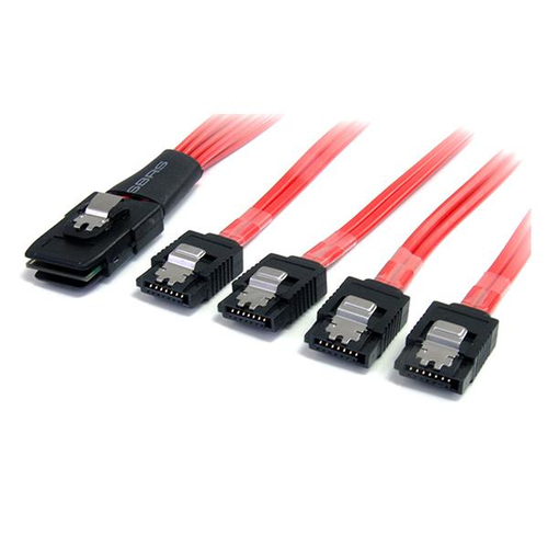 StarTech.com Cable SAS Serial Attached SCSI 1 m - SFF-8087 vers 4 SATA a verrouillage - Câble SATA / SAS - Serial ATA 150/300/600 - 4 voies - SATA (R) pour 4i Mini MultiLane 36 broches (P) - 1 m - verrouillé - rouge 