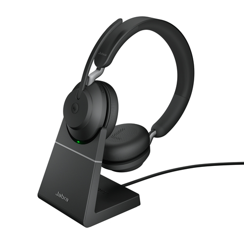 Jabra Evolve2 65 MS Stereo - Micro-casque - sur-oreille - Bluetooth - sans fil - USB-A - isolation acoustique - noir - avec support de chargement - Certifié pour Microsoft Teams 