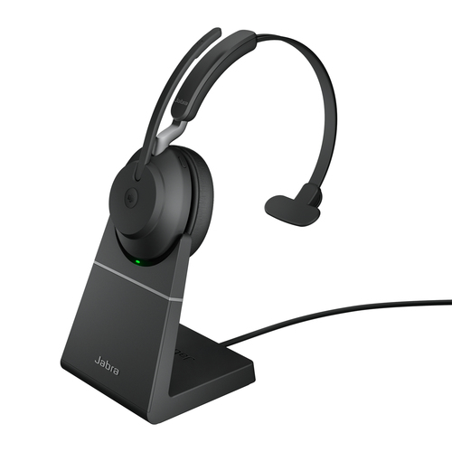 Jabra Evolve2 65 MS Mono - Micro-casque - sur-oreille - convertible - Bluetooth - sans fil - USB-A - isolation acoustique - noir - avec support de chargement - Certifié pour Microsoft Teams 