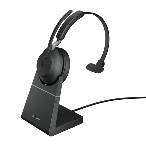 Jabra Evolve2 65 UC Mono - Micro-casque - sur-oreille - convertible - Bluetooth - sans fil - USB-A - isolation acoustique - noir - avec support de chargement 