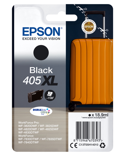 Epson 405XL - 18.9 ml - XL - noir - original - emballage coque avec alarme radioélectrique/ acoustique - cartouche d'encre - pour WorkForce WF-7310, 7830, 7835, 7840, WorkForce Pro WF-3820, 3825, 4820, 4825, 4830 - disponible 15 jours 