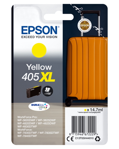 Epson 405XL - 14.7 ml - XL - jaune - original - emballage coque avec alarme radioélectrique/ acoustique - cartouche d'encre - pour WorkForce WF-7310, 7830, 7835, 7840, WorkForce Pro WF-3820, 3825, 4820, 4825, 4830 