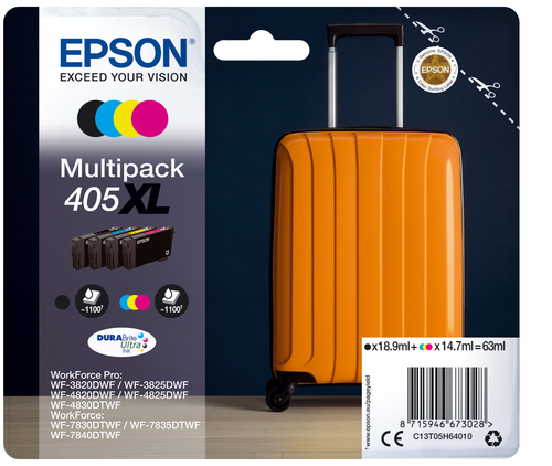 Epson 405XL Multipack - Pack de 4 - XL - noir, jaune, cyan, magenta - original - cartouche d'encre - pour WorkForce WF-7310, 7830, 7835, 7840, WorkForce Pro WF-3820, 3825, 4820, 4825, 4830, 7840