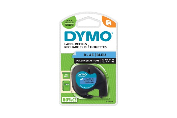 Ruban plastique dymo noir/bleu 12MM pour letratag 