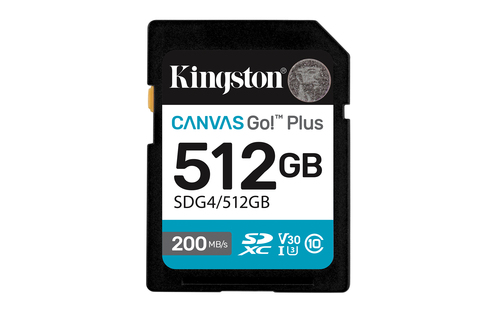 Kingston Canvas Go! Plus - Carte mémoire flash - 512 Go - Video Class V30 / UHS-I U3 / Class10 - SDXC UHS-I 