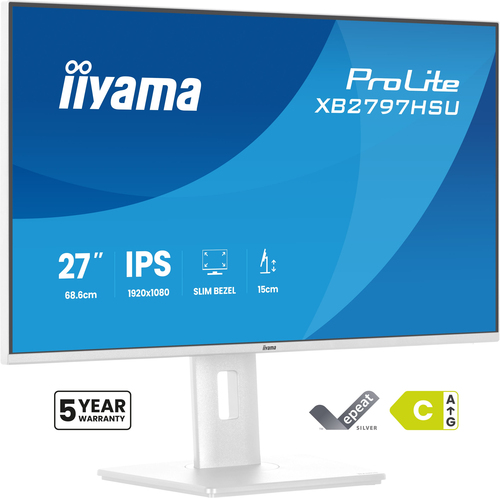 iiyama ProLite XB2797HSU-W1 - Écran LED - 27" - 1920 x 1080 Full HD (1080p) @ 120 Hz - IPS - 350 cd/m² - 1500:1 - 1 ms - HDMI, DisplayPort - haut-parleurs - blanc, mat 