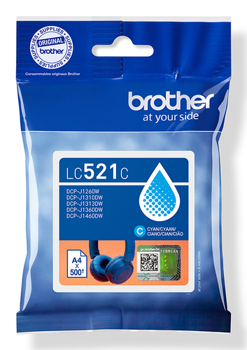 Brother LC521C - Cyan - original - pack d'oreillers - cartouche d'encre - pour Brother DCP-J1260W, DCP-J1310DW, DCP-J1313DW, DCP-J1460DW - disponible 15 jours