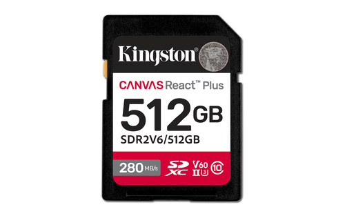 Kingston Canvas React Plus - Carte mémoire flash - 512 Go - Video Class V60 / UHS-II U3 / Class10 - SDXC UHS-II 