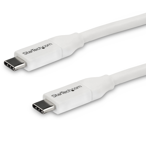 StarTech Câble USB-C vers USB-C avec Power Delivery 5A de 4 m - Cordon USB 2.0 Type-C certifié USB-IF - Blanc - Câble USB - USB-C (M) pour USB-C (M) - USB 2.0 - 5 A - 4 m - blanc - disponible 24 / 48h 
