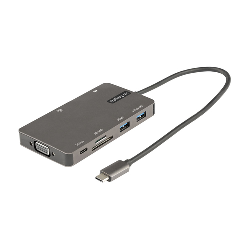 StarTech.com Adaptateur Multiport USB-C - Dock de voyage HDMI 4K 30Hz ou VGA - Hub USB 3.0 5Gbps - 100W Power Delivery - SD/Micro SD - GbE - Mini Dock USB Type-C - 30cm (DKT30CHVSDPD) - Station d'accueil - USB-C 3.2 Gen 1 - VGA, HDMI - 1GbE - disponible 1 