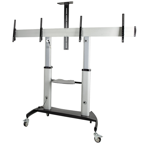 Dual TV Cart, 60in VESA TVs up to 50kg/110lb each, Height Adjustable Mobile Display Mount/Cart, Rolling TV Cart on Wheels 