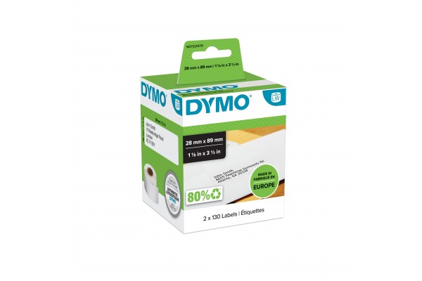 DYMO Labelwriter étiquettes 28x89 mm, blanc 2 rouleaux de 130 