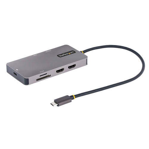 StarTech.com Adaptateur Multiport USB C - Vidéo Double HDMI 4K 60Hz - Hub USB-A 5 Gbps à 2 Ports, 100W PD Pass-Through, GbE, SD/Micro SD, Station d'Accueil/Mini Dock, Câble 30cm (120B-USBC-MULTIPORT) - Station d'accueil - USB-C / Thunderbolt 3 / Thunderbo