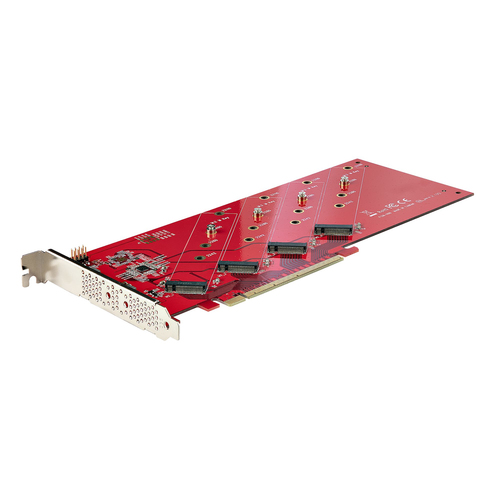 StarTech.com Adaptateur PCIe M.2 - Carte PCIe x16 vers Quad SSD M.2 NVMe - Adaptateur d'interface - M.2 - rainure d'extension jusque 4 x M.2 - M.2 Card - profil bas - RAID 0, 1, JBOD - PCIe 4.0 x16/x8 - rouge 