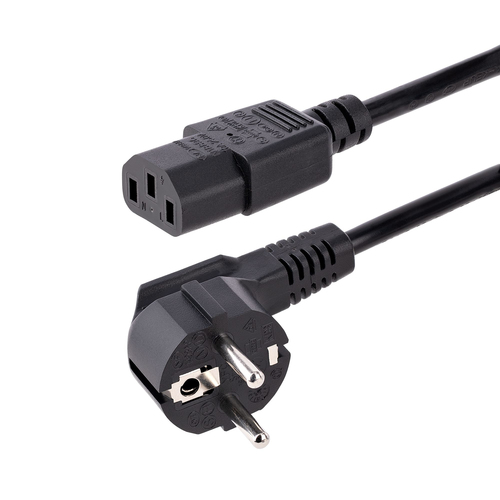 StarTech.com Cordon d'Alimentation PC 1m - 18AWG - Câble Schuko UE à C13 - Câble d'alimentation - power CEE 7/7 (P) incliné pour power IEC 60320 C13 - CA 250 V - 10 A - 1 m - moulé - noir - Europe
