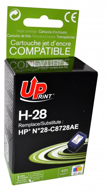 UPRINT CARTOUCHE REMANUFACTUREE HP NÂ°28-REMPLACE C8728AE COULEUR 