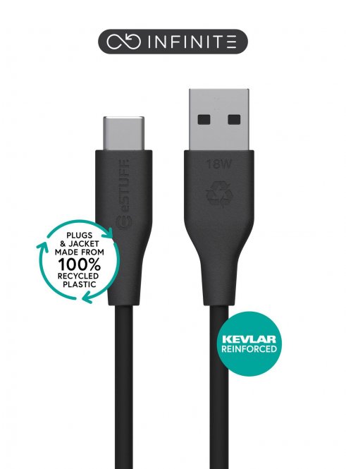 eSTUFF INFINITE (GRS) USB-C to USB-A Cable 1m Black. Recycled