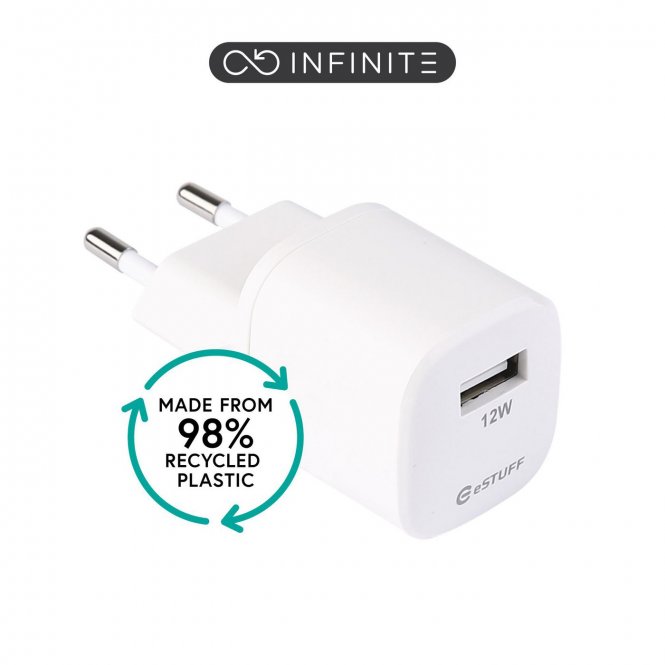 eSTUFF INFINITE (GRS) USB-A Charger  EU 12W. 1 x USB-A. White. 98% 