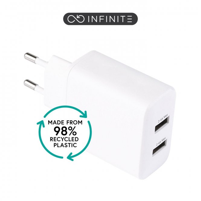eSTUFF INFINITE (GRS) USB-A Charger  EU 24W. 2 x USB-A. White. 98% 