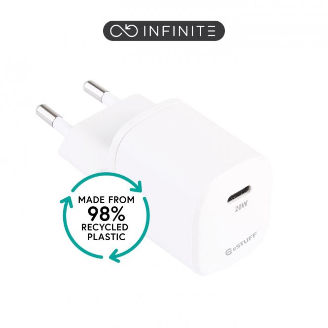eSTUFF INFINITE (GRS) USB-C Charger  EU PD 20W. 1 x USB-C. White. 