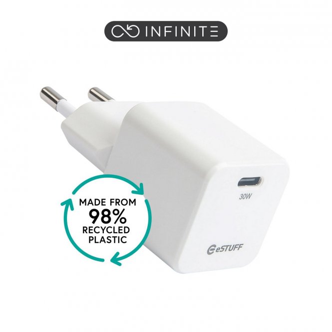 eSTUFF INFINITE (GRS) USB-C Charger  EU PD 30W GaN. 1 x USB-C. 