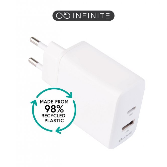 eSTUFF INFINITE (GRS) USB Charger EU   1 x USB-C PD 20W. 1 x  USB-A 
