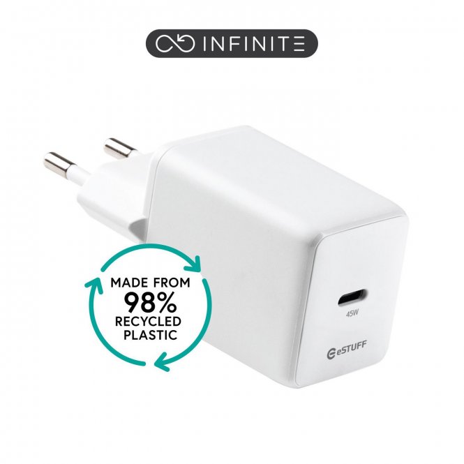 eSTUFF INFINITE (GRS) USB-C Charger  EU PD 45W GaN. 1 x USB-C. 