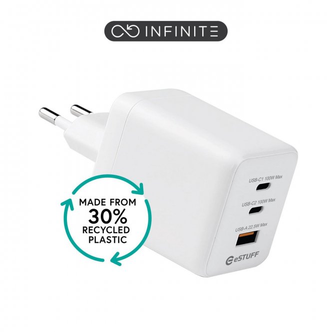 eSTUFF INFINITE USB-C Charger EU PD  100W GaN. 2 x USB-C. 1 x 