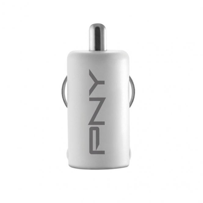 PNY SINGLE USB CAR CHARGER WHITE 5 VOLT DC OUTPUT AT 2.4A 