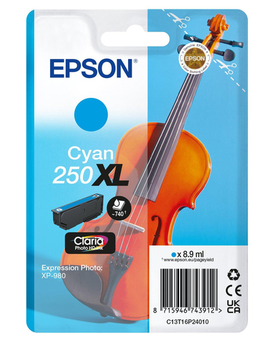 Epson 250XL - 8.9 ml - XL - cyan - original - blister - cartouche d'encre - pour P/N: C11CL95402