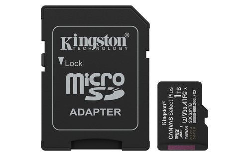 Kingston Canvas Select Plus - Carte mémoire flash (adaptateur SD inclus(e)) - 1 To - A1 / Video Class V30 / UHS-I U3 / Class10 - microSDXC UHS-I 