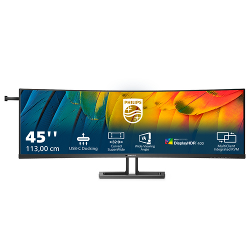 Philips 45B1U6900C - Écran LED - incurvé - 45" (44.5" visualisable) - 5120 x 1440 Dual Quad HD @ 75 Hz - VA - 450 cd/m² - 3000:1 - DisplayHDR 400 - 4 ms - 2xHDMI, DisplayPort, USB-C - haut-parleurs - noir 