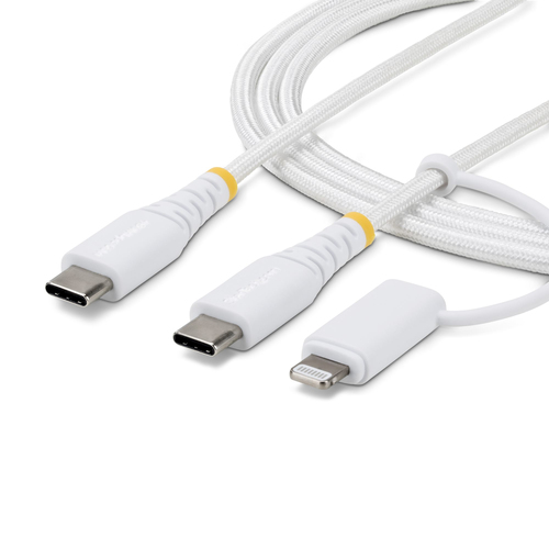 StarTech - Câble USB - USB-C (M) pour USB-C (M) - USB 2.0 - 3 A - 2 m - passif, USB Power Delivery (60W), robuste, jusqu'à 480 Mbps, braided, 2 en 1 - blanc 